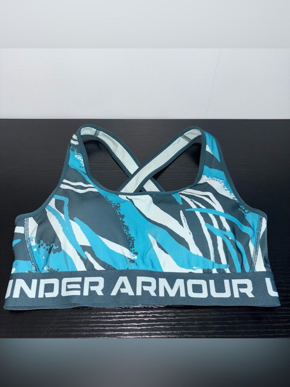 Under Armour Compression Sports Bra Blue Gray Crossback Medium